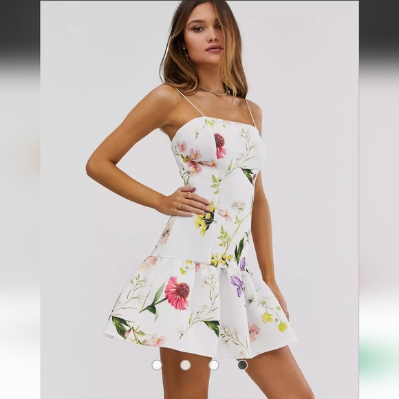 ASOS DESIGN botanical floral pep hem mini skater dress - Picture 3 of 4